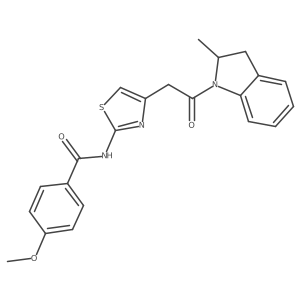 4-methoxy-N-(4-(2-(2-methylindolin-1-yl)-2-oxoethyl)thiazol-2-yl)benzamide结构式