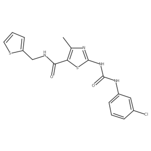 2-(3-(3-chlorophenyl)ureido)-4-methyl-N-(thiophen-2-ylmethyl)thiazole-5-carboxamide结构式