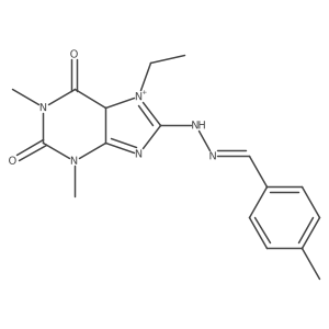 7-ethyl-1,3-dimethyl-8-[(2E)-2-[(4-methylphenyl)methylidene]hydrazinyl]-5H-purin-7-ium-2,6-dione结构式