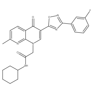 N-cyclohexyl-2-(3-(3-(3-fluorophenyl)-1,2,4-oxadiazol-5-yl)-7-methyl-4-oxo-1,8-naphthyridin-1(4H)-yl)acetamide结构式