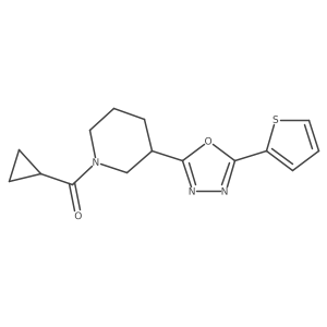 Cyclopropyl(3-(5-(thiophen-2-yl)-1,3,4-oxadiazol-2-yl)piperidin-1-yl)methanone结构式