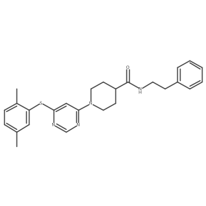 1-{6-[(2,5-dimethylphenyl)sulfanyl]pyrimidin-4-yl}-N-(2-phenylethyl)piperidine-4-carboxamide结构式