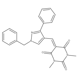 1,3-Dimethyl-5-[[3-phenyl-1-(phenylmethyl)-1H-pyrazol-4-yl]methylene]-2,4,6(1H,3H,5H)-pyrimidinetrione结构式