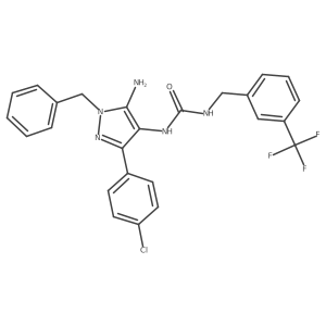 N-[5-amino-1-benzyl-3-(4-chlorophenyl)-1H-pyrazol-4-yl]-N'-[3-(trifluoromethyl)benzyl]urea结构式