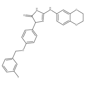 2-[(2,3-Dihydro-1,4-benzodioxin-6-yl)amino]-5-[4-[(3-fluorophenyl)methoxy]phenyl]-3,5-dihydro-4H-imidazol-4-one结构式