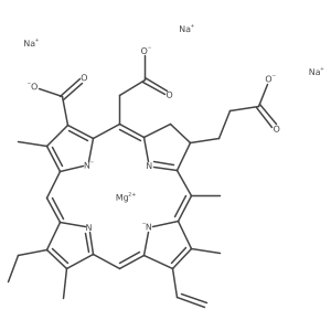Magnesate(3-), ((7S,8S)-3-carboxy-5-(carboxymethyl)-13-ethenyl-18-ethyl-7,8-dihydro-2,8,12,17-tetramethyl-21H,23H-porphine-7-propanoato(5-)-kappaN21,kappaN22,kappaN23,kappaN24)-, trisodium, (SP-4-2)- Structure