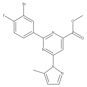 methyl 2-(3-bromo-4-fluorophenyl)-6-(5-methyl-1H-pyrazol-1-yl)pyrimidine-4-carboxylate Structure