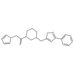 1-(3-((3-(pyrazin-2-yl)-1,2,4-oxadiazol-5-yl)methyl)piperidin-1-yl)-2-(1H-pyrrol-1-yl)ethanone结构式