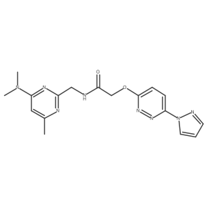 2-((6-(1H-pyrazol-1-yl)pyridazin-3-yl)oxy)-N-((4-(dimethylamino)-6-methylpyrimidin-2-yl)methyl)acetamide Structure