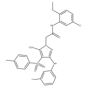 2-(5-amino-3-((3-fluorophenyl)amino)-4-tosyl-1H-pyrazol-1-yl)-N-(5-chloro-2-methoxyphenyl)acetamide结构式
