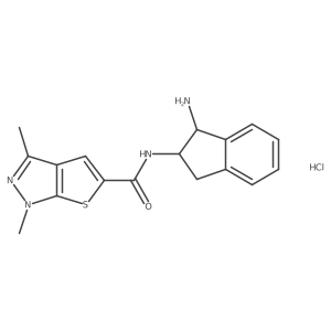 N-[(1R,2R)-1-Amino-2,3-dihydro-1H-inden-2-yl]-1,3-dimethylthieno[2,3-c]pyrazole-5-carboxamide;hydrochloride Structure