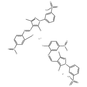 Cc1nn(-c2cccc(S(N)(=O)=O)c2)c([O-])c1N=Nc1cc([N+](=O)[O-])ccc1[O-].Cc1nn(-c2cccc(S(N)(=O)=O)c2)c([O-])c1N=Nc1ccc([N+](=O)[O-])cc1[O-].[Cr+3].[H+]结构式
