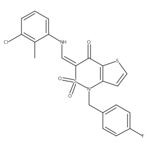(3Z)-3-{[(3-chloro-2-methylphenyl)amino]methylene}-1-(4-fluorobenzyl)-1H-thieno[3,2-c][1,2]thiazin-4(3H)-one 2,2-dioxide结构式