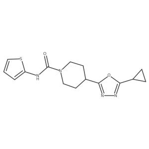 4-(5-cyclopropyl-1,3,4-oxadiazol-2-yl)-N-(thiophen-2-yl)piperidine-1-carboxamide结构式