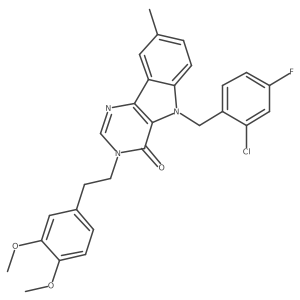 5-(2-chloro-4-fluorobenzyl)-3-(3,4-dimethoxyphenethyl)-8-methyl-3H-pyrimido[5,4-b]indol-4(5H)-one结构式
