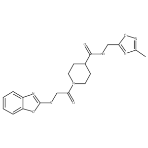 1-(2-(benzo[d]oxazol-2-ylthio)acetyl)-N-((3-methyl-1,2,4-oxadiazol-5-yl)methyl)piperidine-4-carboxamide Structure