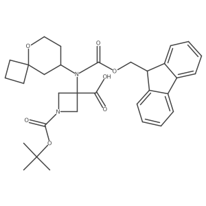 1-[(tert-butoxy)carbonyl]-3-({[(9H-fluoren-9-yl)methoxy]carbonyl}({5-oxaspiro[3.5]nonan-8-yl})amino)azetidine-3-carboxylic acid结构式
