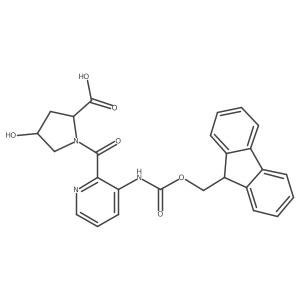 (2R,4R)-1-[3-({[(9H-fluoren-9-yl)methoxy]carbonyl}amino)pyridine-2-carbonyl]-4-hydroxypyrrolidine-2-carboxylic acid结构式