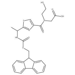 2-(1-{2-[1-({[(9H-fluoren-9-yl)methoxy]carbonyl}amino)ethyl]-1,3-thiazol-4-yl}-N-(2-hydroxyethyl)formamido)acetic acid结构式