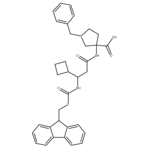 1-benzyl-3-[3-cyclobutyl-3-({[(9H-fluoren-9-yl)methoxy]carbonyl}amino)propanamido]pyrrolidine-3-carboxylic acid结构式