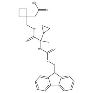 2-(1-{[2-cyclopropyl-2-({[(9H-fluoren-9-yl)methoxy]carbonyl}amino)propanamido]methyl}cyclobutyl)acetic acid结构式