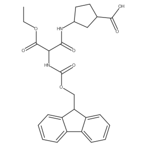 rac-(1R,3S)-3-[2-(ethyl carboxy)-2-({[(9H-fluoren-9-yl)methoxy]carbonyl}amino)acetamido]cyclopentane-1-carboxylic acid Structure