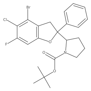 (S)-2-[(S)-4-Bromo-5-chloro-6-fluoro-2-phenyl-2,3-dihydrobenzofuran-2-yl]-1-Boc-pyrrolidine结构式