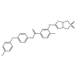 N-(4-(4-chlorophenoxy)phenyl)-3-((5,5-dioxido-3a,4,6,6a-tetrahydrothieno[3,4-d]thiazol-2-yl)amino)-4-methylbenzamide结构式