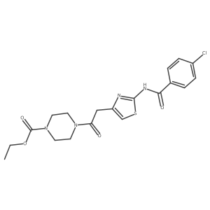 Ethyl 4-(2-(2-(4-chlorobenzamido)thiazol-4-yl)acetyl)piperazine-1-carboxylate结构式