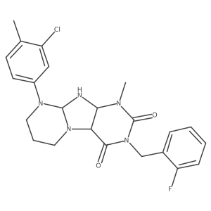 9-(3-chloro-4-methylphenyl)-3-[(2-fluorophenyl)methyl]-1-methyl-6,7,8,9a,10,10a-hexahydro-4aH-purino[7,8-a]pyrimidine-2,4-dione结构式