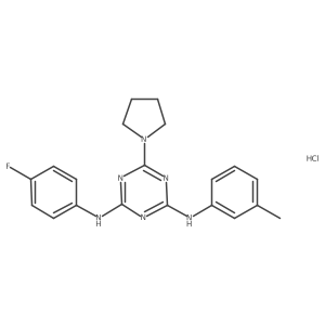 N2-(4-fluorophenyl)-6-(pyrrolidin-1-yl)-N4-(m-tolyl)-1,3,5-triazine-2,4-diamine hydrochloride Structure