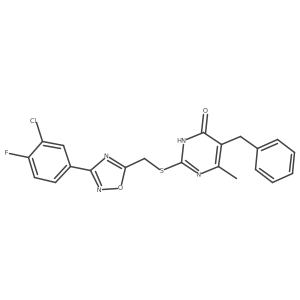 5-Benzyl-2-({[3-(3-chloro-4-fluorophenyl)-1,2,4-oxadiazol-5-yl]methyl}sulfanyl)-6-methyl-4-pyrimidinol Structure