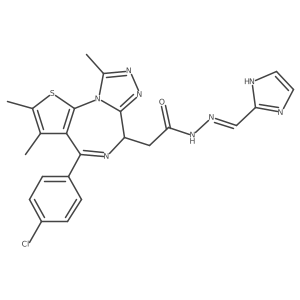 2-[7-(4-chlorophenyl)-4,5,13-trimethyl-3-thia-1,8,11,12-tetrazatricyclo[8.3.0.02,6]trideca-2(6),4,7,10,12-pentaen-9-yl]-N-(1H-imidazol-2-ylmethylideneamino)acetamide结构式