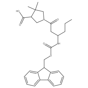 1-[3-({[(9H-fluoren-9-yl)methoxy]carbonyl}amino)hexanoyl]-4,4-dimethylpyrrolidine-3-carboxylic acid Structure