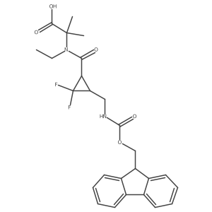 rac-2-{N-ethyl-1-[(1R,3S)-3-[({[(9H-fluoren-9-yl)methoxy]carbonyl}amino)methyl]-2,2-difluorocyclopropyl]formamido}-2-methylpropanoic acid结构式