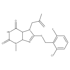 8-[(2-Chloro-6-fluorophenyl)methylsulfanyl]-3-methyl-7-(2-methylprop-2-enyl)-4,5-dihydropurine-2,6-dione结构式