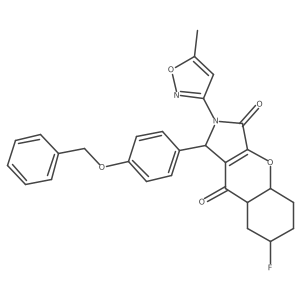 7-fluoro-2-(5-methyl-1,2-oxazol-3-yl)-1-(4-phenylmethoxyphenyl)-4a,5,6,7,8,8a-hexahydro-1H-chromeno[2,3-c]pyrrole-3,9-dione结构式