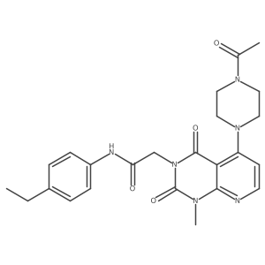 CCc1ccc(NC(=O)Cn2c(=O)c3c(N4CCN(C(C)=O)CC4)ccnc3n(C)c2=O)cc1结构式