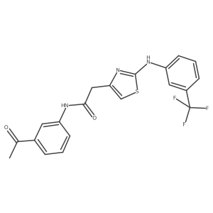 CC(=O)c1cccc(NC(=O)Cc2csc(Nc3cccc(C(F)(F)F)c3)n2)c1结构式