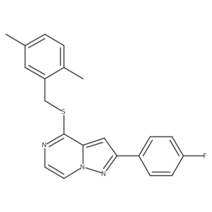 Cc1ccc(C)c(CSc2nccn3nc(-c4ccc(F)cc4)cc23)c1结构式