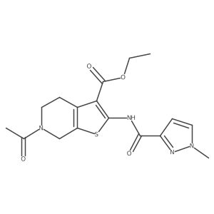 ethyl 6-acetyl-2-(1-methyl-1H-pyrazole-3-carboxamido)-4,5,6,7-tetrahydrothieno[2,3-c]pyridine-3-carboxylate结构式