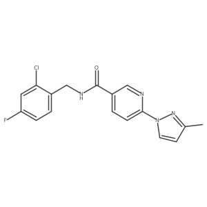 N-(2-chloro-4-fluorobenzyl)-6-(3-methyl-1H-pyrazol-1-yl)nicotinamide结构式