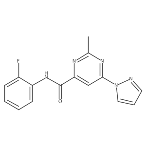 N-(2-fluorophenyl)-2-methyl-6-(1H-pyrazol-1-yl)pyrimidine-4-carboxamide结构式