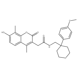 2-(7-hydroxy-4,8-dimethyl-2-oxo-2H-chromen-3-yl)-N-{[4-(4-methoxyphenyl)tetrahydro-2H-pyran-4-yl]methyl}acetamide结构式