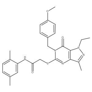 N-(2,5-dimethylphenyl)-2-((1-ethyl-6-(4-methoxybenzyl)-3-methyl-7-oxo-6,7-dihydro-1H-pyrazolo[4,3-d]pyrimidin-5-yl)thio)acetamide结构式