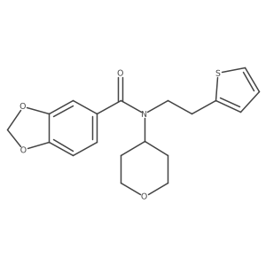 N-(tetrahydro-2H-pyran-4-yl)-N-(2-(thiophen-2-yl)ethyl)benzo[d][1,3]dioxole-5-carboxamide结构式