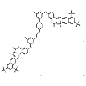 1,3,6-Naphthalenetrisulfonic acid, 7-((2-((aminocarbonyl)amino)-4-((4-(4-(2-((4-((3-((aminocarbonyl)amino)-4-((3,6,8-trisulfo-2-naphthalenyl)azo)phenyl)amino)-6-chloro-1,3,5-triazin-2-yl)amino)ethyl)-1-piperazinyl)-6-chloro-1,3,5-triazin-2-yl)amino)phenyl)azo)-, lithium potassium sodium salt结构式