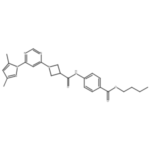 butyl 4-(1-(6-(3,5-dimethyl-1H-pyrazol-1-yl)pyrimidin-4-yl)azetidine-3-carboxamido)benzoate结构式