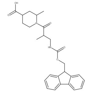 1-[3-({[(9H-fluoren-9-yl)methoxy]carbonyl}amino)-2-methylpropanoyl]-2-methylpiperidine-4-carboxylic acid Structure