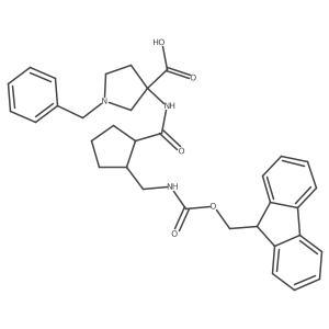 1-benzyl-3-{2-[({[(9H-fluoren-9-yl)methoxy]carbonyl}amino)methyl]cyclopentaneamido}pyrrolidine-3-carboxylic acid Structure